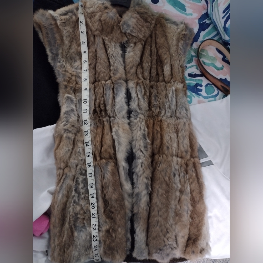 Linda Richards Luxury Reversible Rabbit Fur Silk Vest Jacket Top Medium - Picture 9 of 10
